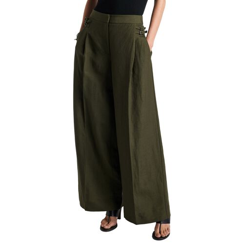 Cue Dark Olive Linen Blend Wide Leg Pant